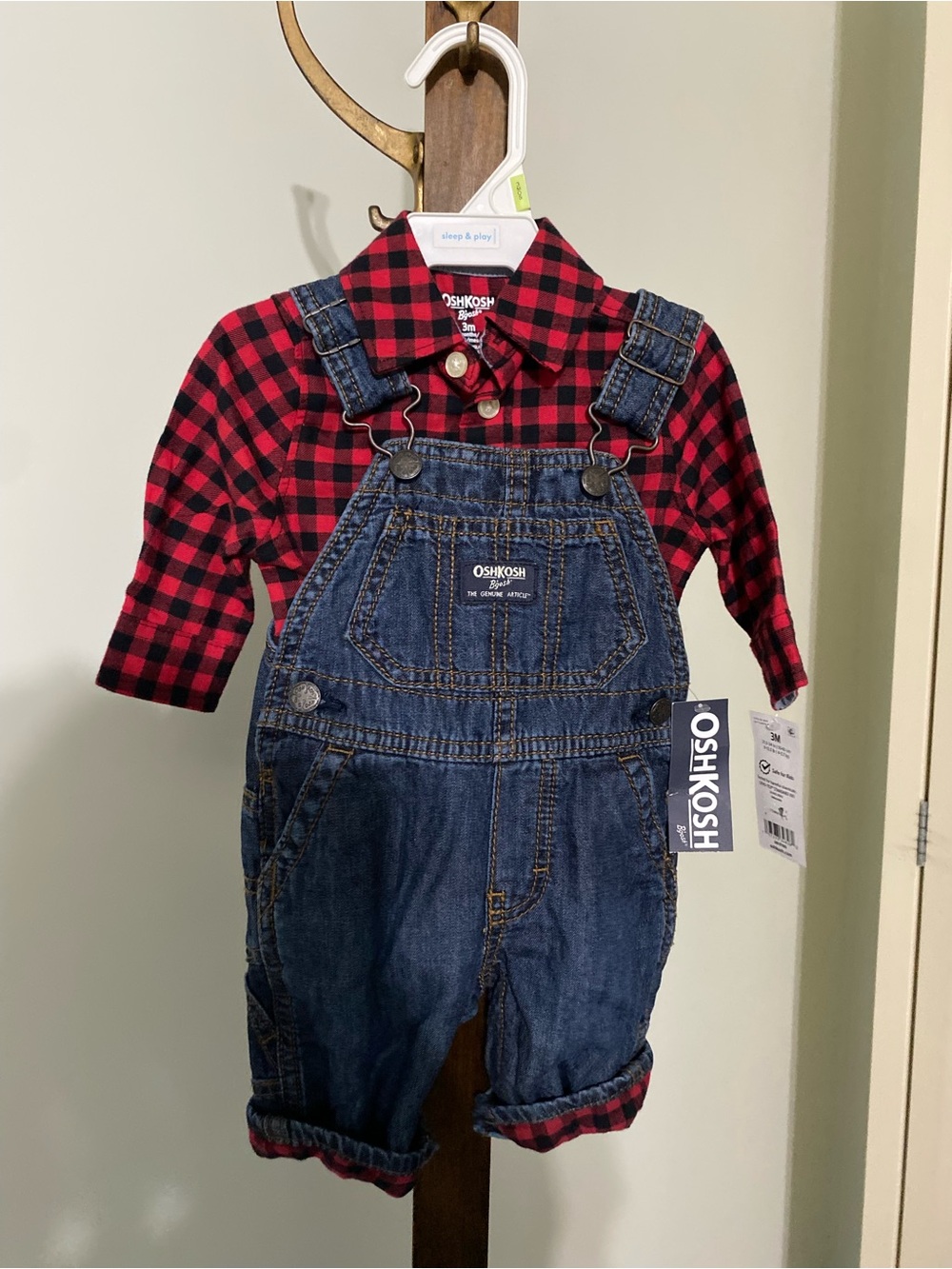 OshKosh B'gosh Red & Black Plaid Shirt with Denim Overalls